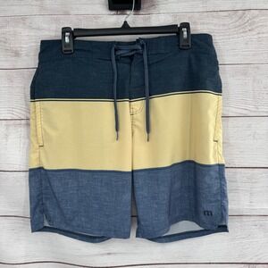 Travis Mathew Swim Trunks Board Shorts‎ Drawstring Closure Blue Beige Mens 32